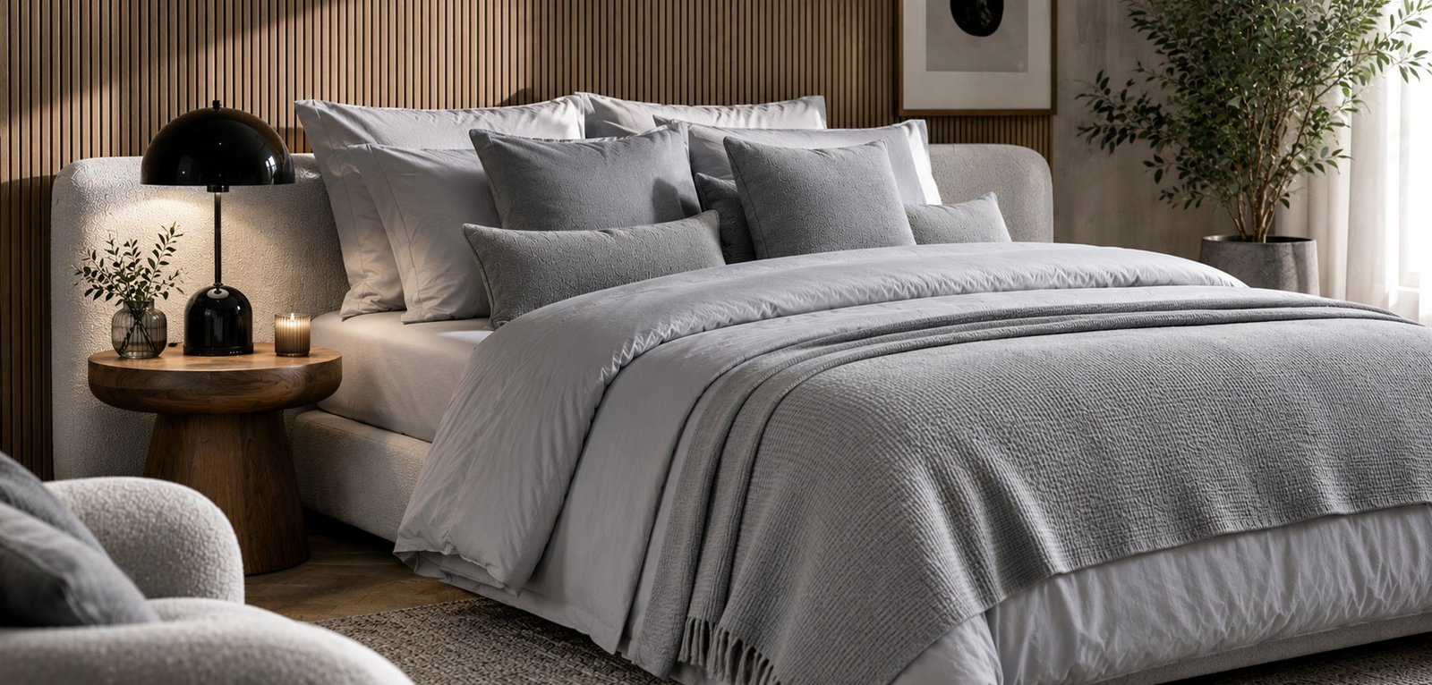 Premium contemporary grey and white bed linen
